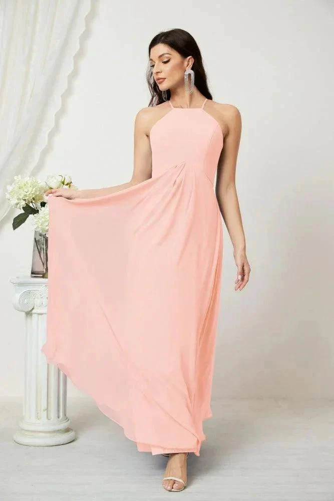 Numbersea Chiffon Halter Bridesmaid Dresses Long A-Line Formal Evening Dress 2805 - Image 116