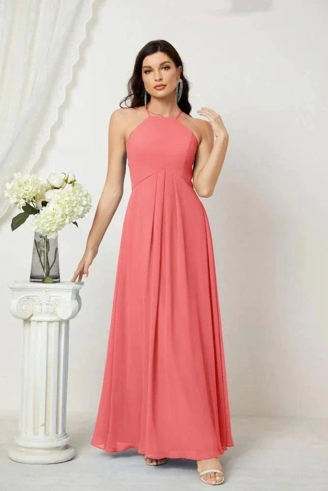 Numbersea Chiffon Halter Bridesmaid Dresses Long A-Line Formal Evening Dress 2805 - Image 120