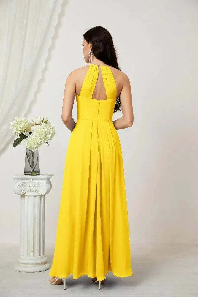 Numbersea Chiffon Halter Bridesmaid Dresses Long A-Line Formal Evening Dress 2805 - Image 130