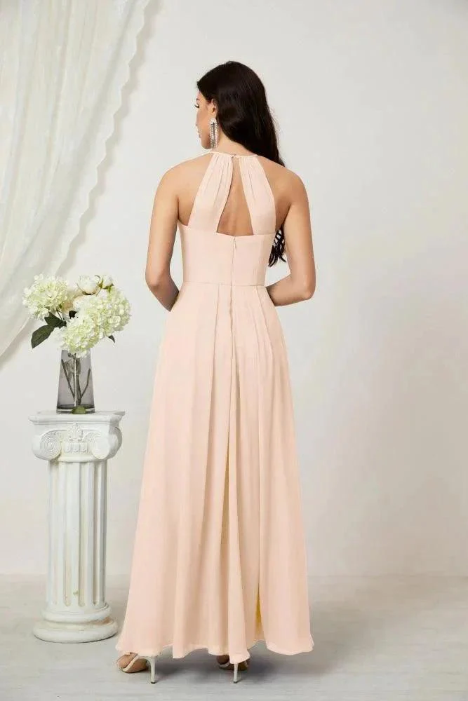 Numbersea Chiffon Halter Bridesmaid Dresses Long A-Line Formal Evening Dress 2805 - Image 138