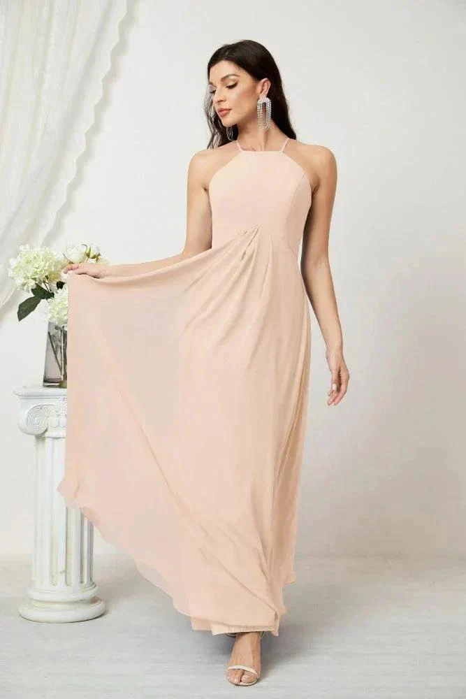 Numbersea Chiffon Halter Bridesmaid Dresses Long A-Line Formal Evening Dress 2805 - Image 140