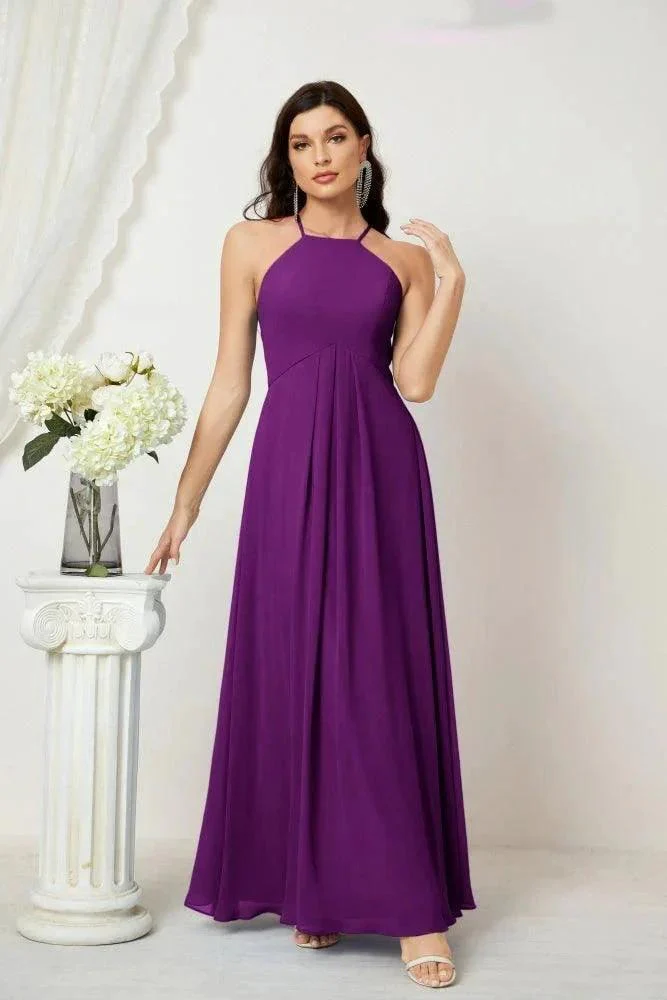 Numbersea Chiffon Halter Bridesmaid Dresses Long A-Line Formal Evening Dress 2805 - Image 144