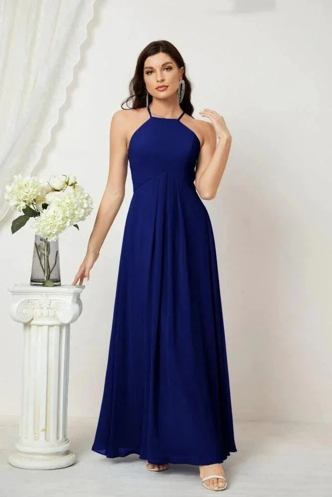 Numbersea Chiffon Halter Bridesmaid Dresses Long A-Line Formal Evening Dress 2805 - Image 148