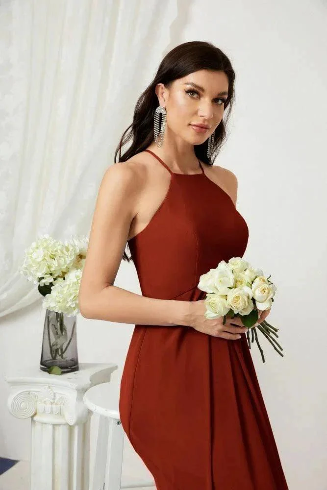 Numbersea Chiffon Halter Bridesmaid Dresses Long A-Line Formal Evening Dress 2805 - Image 157
