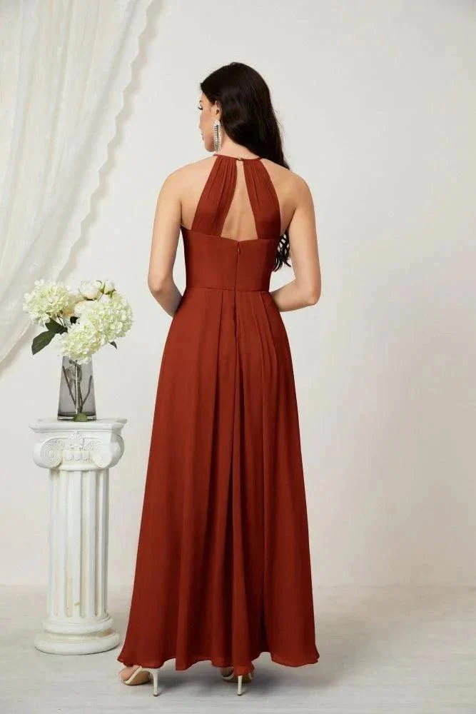 Numbersea Chiffon Halter Bridesmaid Dresses Long A-Line Formal Evening Dress 2805 - Image 158