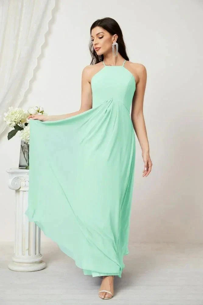 Numbersea Chiffon Halter Bridesmaid Dresses Long A-Line Formal Evening Dress 2805 - Image 189