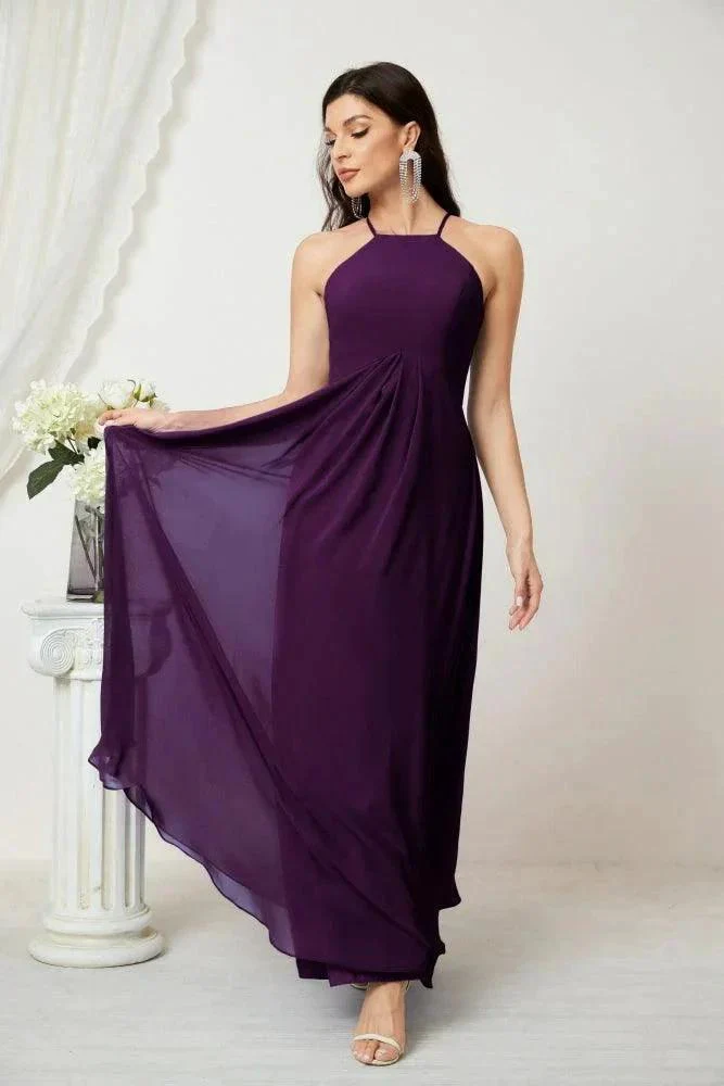 Numbersea Chiffon Halter Bridesmaid Dresses Long A-Line Formal Evening Dress 2805 - Image 235