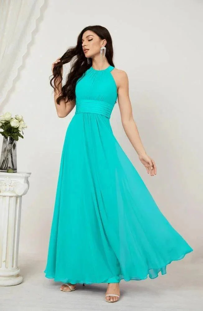 Numbersea Formal Party Gown Dress Chiffon Halter Long Sleeveless Bridesmaid Dresses 2802 - Image 125