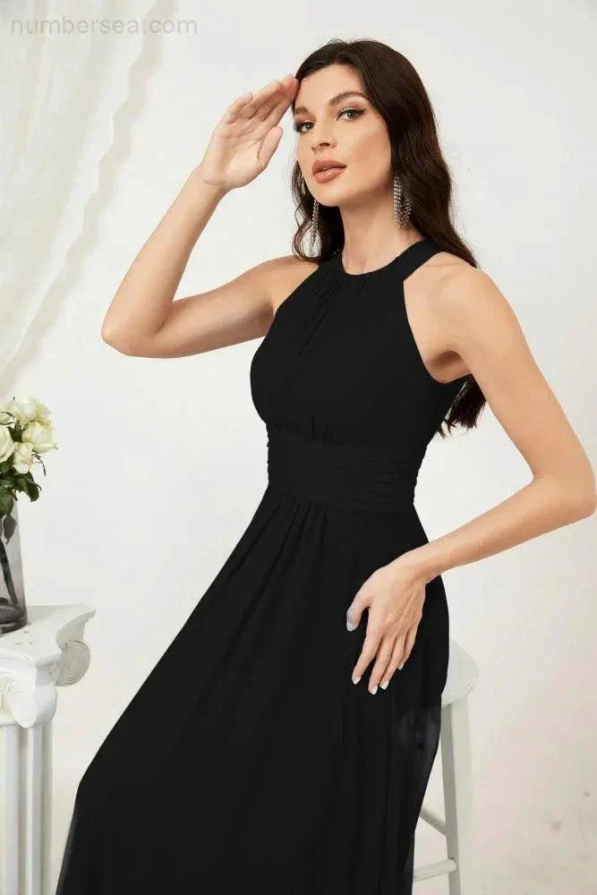 Numbersea Formal Party Gown Dress Chiffon Halter Long Sleeveless Bridesmaid Dresses 2802 - Image 60