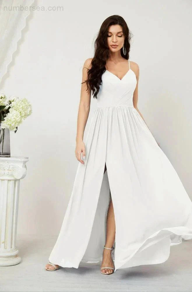 Numbersea Neck Bridesmaid Dresses Chiffon Long Spaghetti A-line Formal Prom Gown for Wedding Party Evening 2801 - Image 103