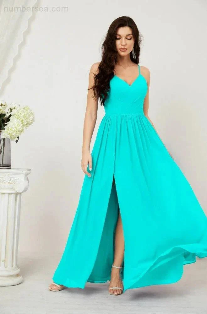 Numbersea Neck Bridesmaid Dresses Chiffon Long Spaghetti A-line Formal Prom Gown for Wedding Party Evening 2801 - Image 127