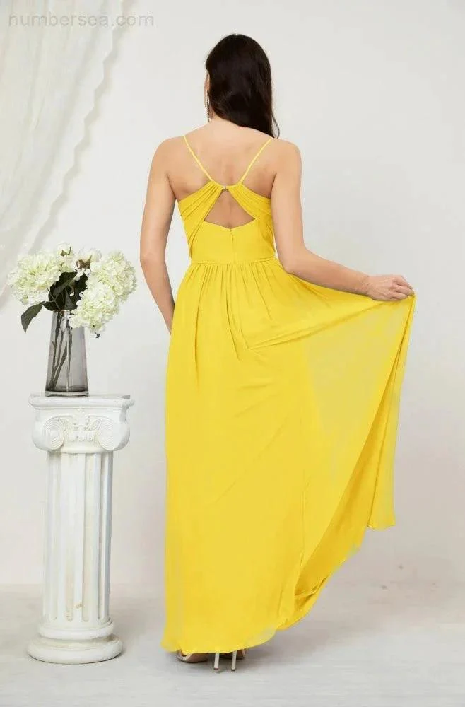 Numbersea Neck Bridesmaid Dresses Chiffon Long Spaghetti A-line Formal Prom Gown for Wedding Party Evening 2801 - Image 130