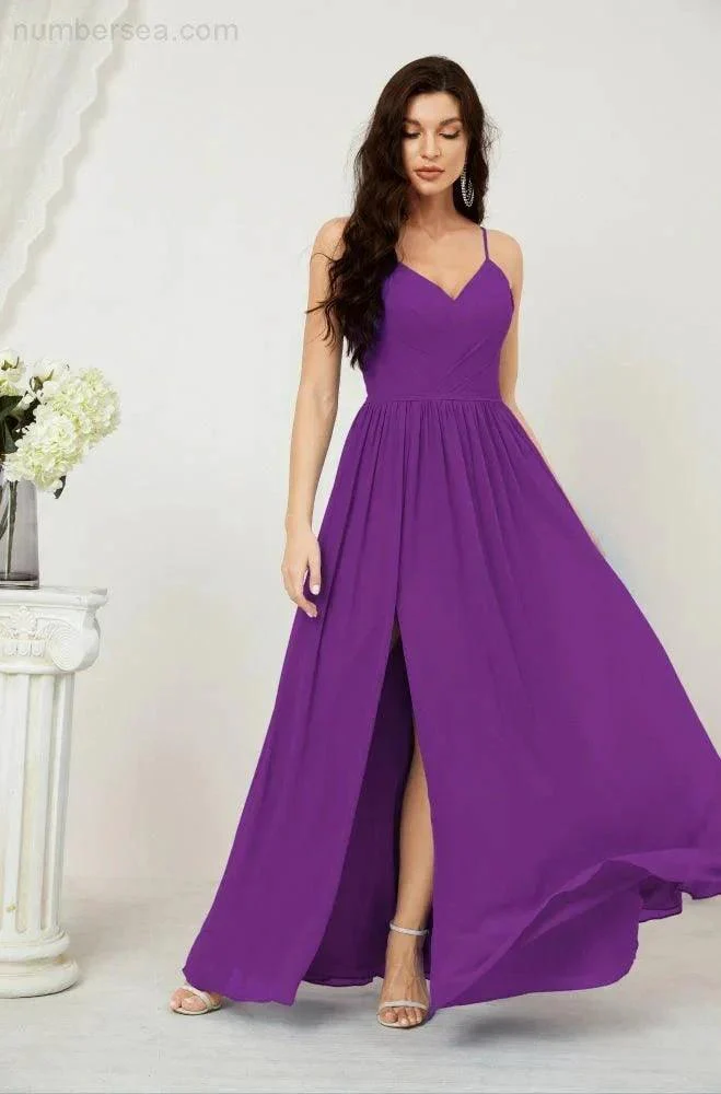Numbersea Neck Bridesmaid Dresses Chiffon Long Spaghetti A-line Formal Prom Gown for Wedding Party Evening 2801 - Image 143