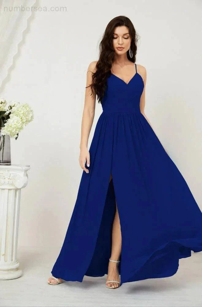 Numbersea Neck Bridesmaid Dresses Chiffon Long Spaghetti A-line Formal Prom Gown for Wedding Party Evening 2801 - Image 147
