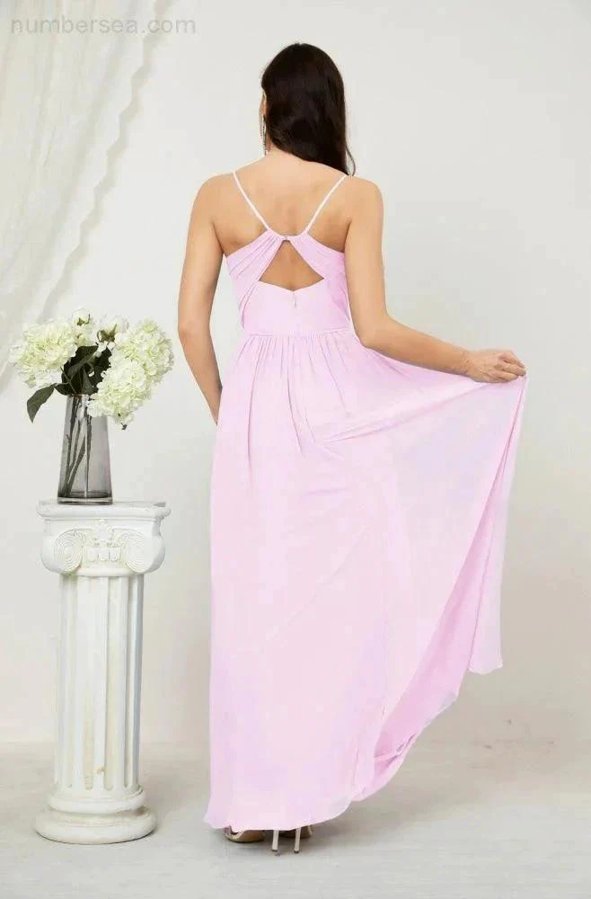 Numbersea Neck Bridesmaid Dresses Chiffon Long Spaghetti A-line Formal Prom Gown for Wedding Party Evening 2801 - Image 154