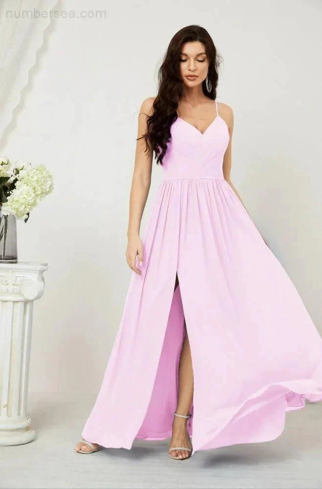 Numbersea Neck Bridesmaid Dresses Chiffon Long Spaghetti A-line Formal Prom Gown for Wedding Party Evening 2801 - Image 155