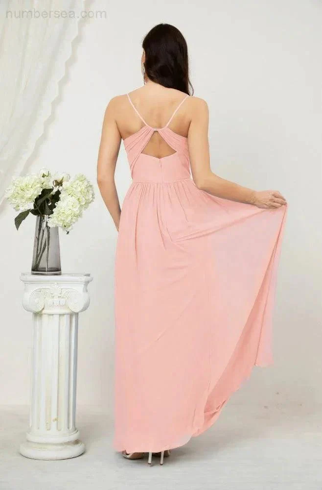 Numbersea Neck Bridesmaid Dresses Chiffon Long Spaghetti A-line Formal Prom Gown for Wedding Party Evening 2801 - Image 158