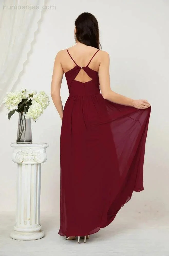 Numbersea Neck Bridesmaid Dresses Chiffon Long Spaghetti A-line Formal Prom Gown for Wedding Party Evening 2801 - Image 162