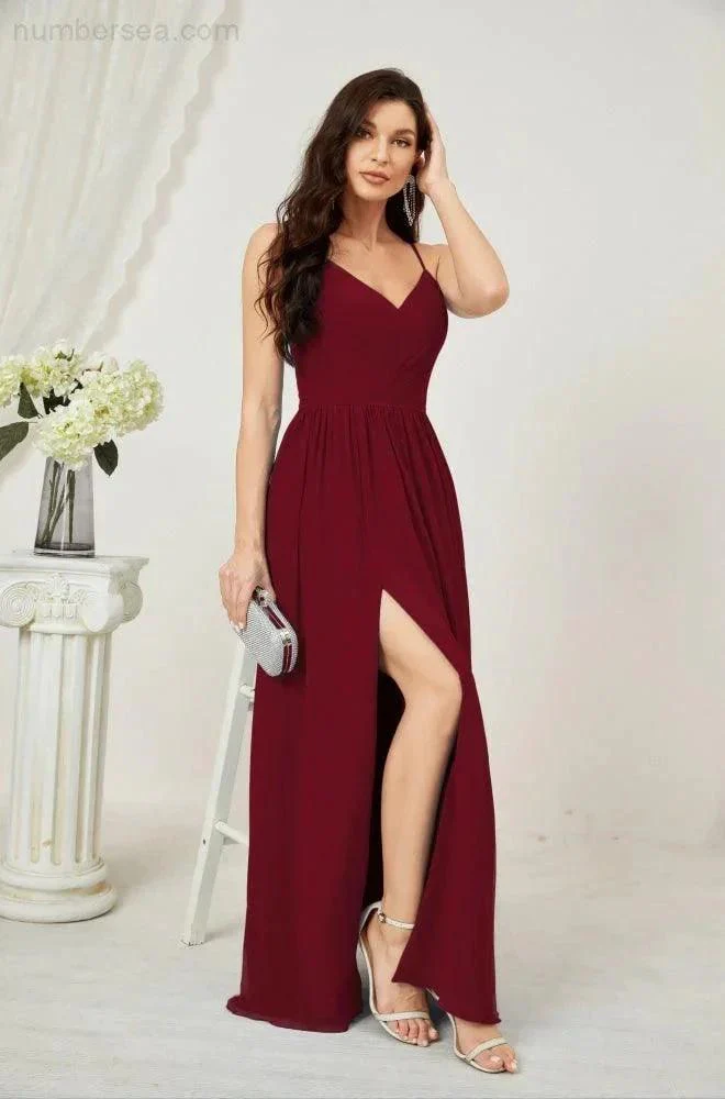 Numbersea Neck Bridesmaid Dresses Chiffon Long Spaghetti A-line Formal Prom Gown for Wedding Party Evening 2801 - Image 164