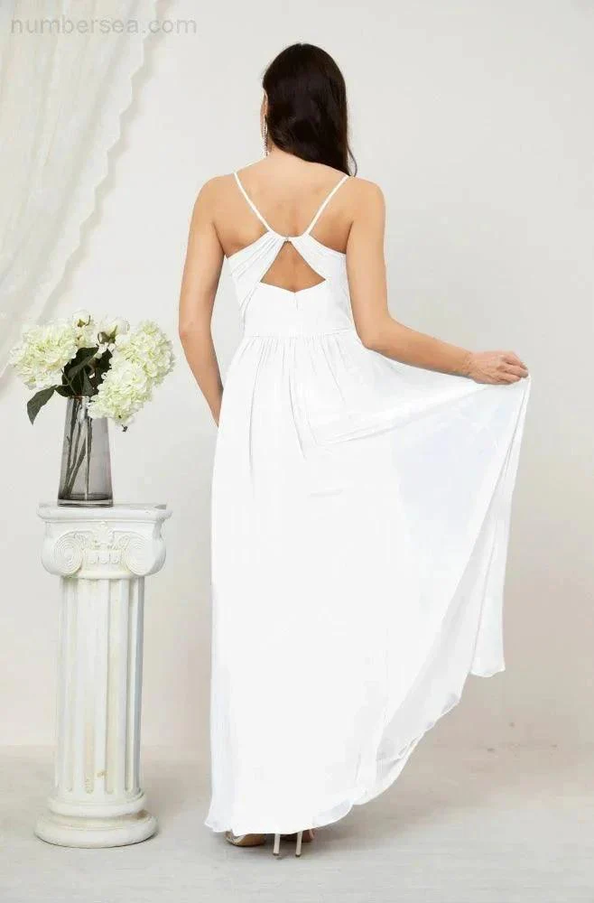 Numbersea Neck Bridesmaid Dresses Chiffon Long Spaghetti A-line Formal Prom Gown for Wedding Party Evening 2801 - Image 166