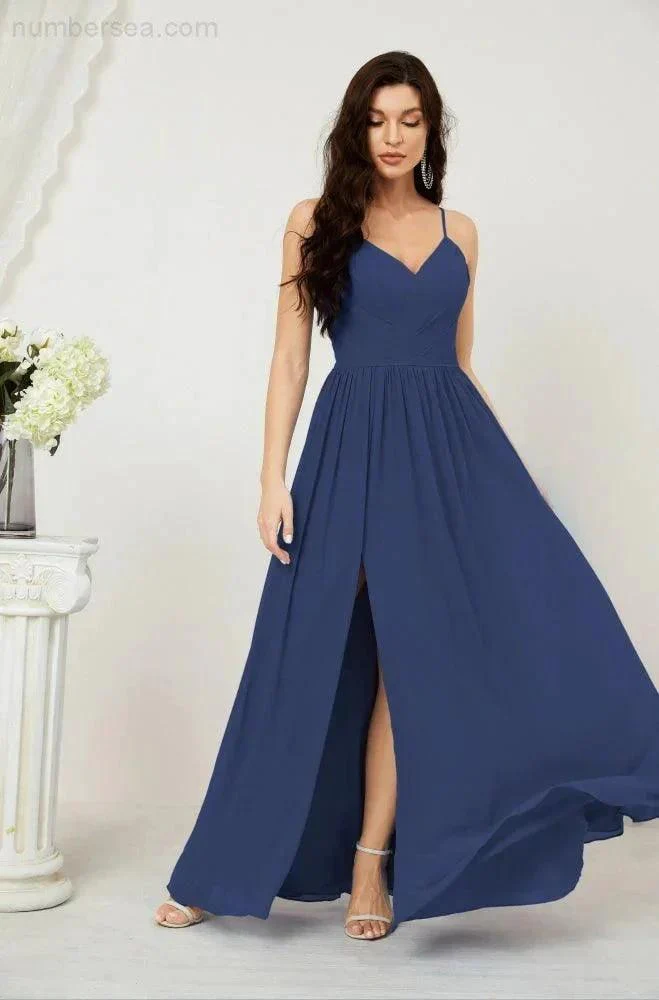 Numbersea Neck Bridesmaid Dresses Chiffon Long Spaghetti A-line Formal Prom Gown for Wedding Party Evening 2801 - Image 169