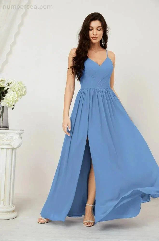 Numbersea Neck Bridesmaid Dresses Chiffon Long Spaghetti A-line Formal Prom Gown for Wedding Party Evening 2801 - Image 39