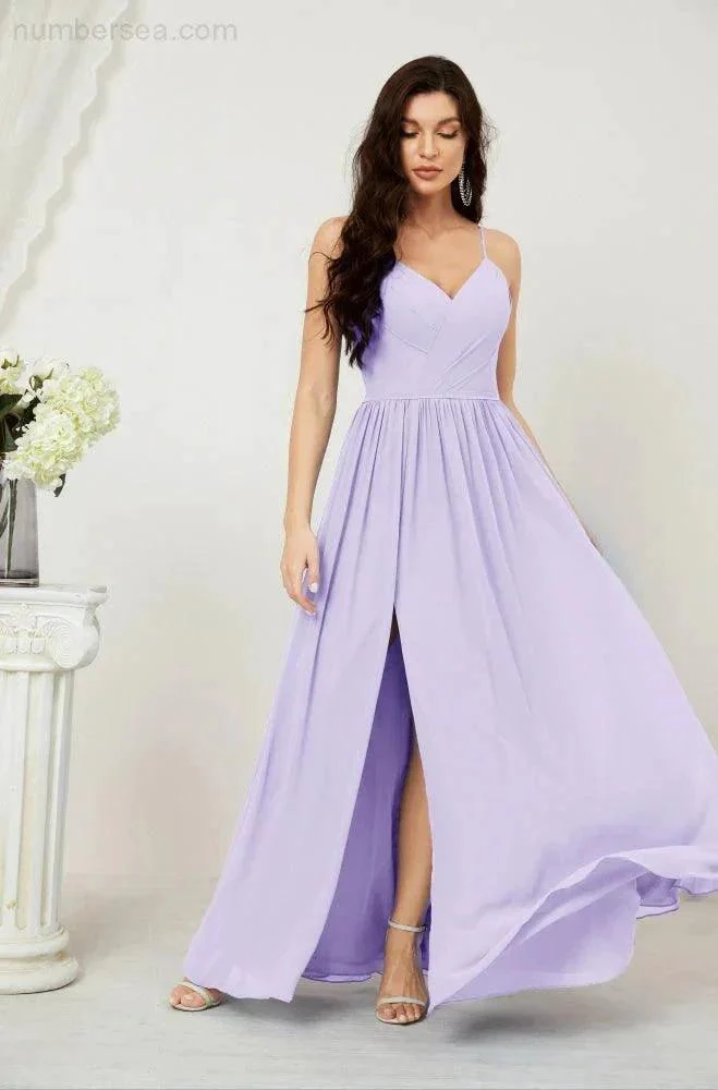 Numbersea Neck Bridesmaid Dresses Chiffon Long Spaghetti A-line Formal Prom Gown for Wedding Party Evening 2801 - Image 55