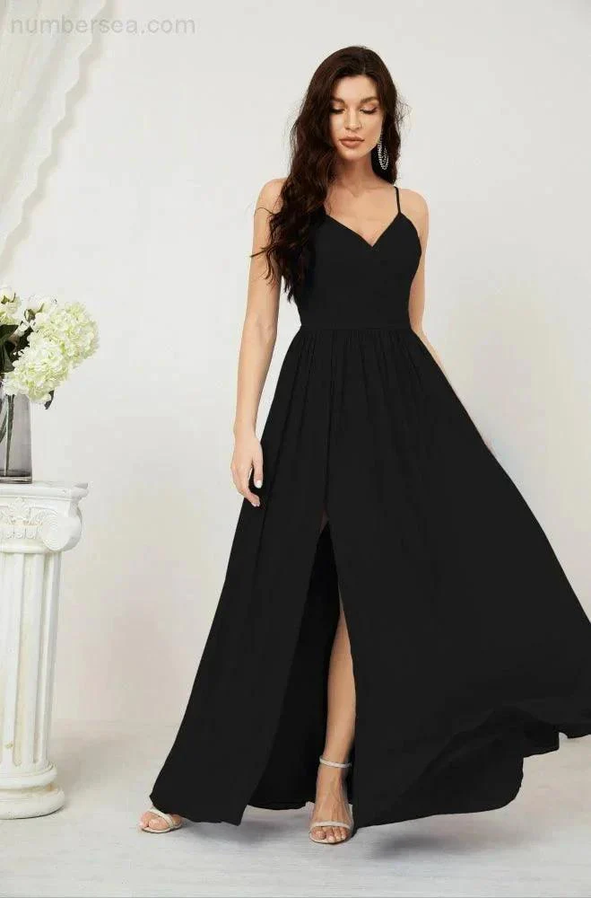 Numbersea Neck Bridesmaid Dresses Chiffon Long Spaghetti A-line Formal Prom Gown for Wedding Party Evening 2801 - Image 59