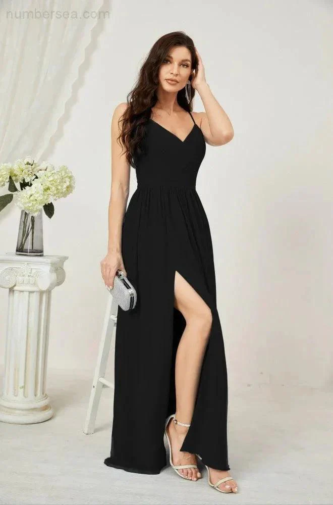 Numbersea Neck Bridesmaid Dresses Chiffon Long Spaghetti A-line Formal Prom Gown for Wedding Party Evening 2801 - Image 60