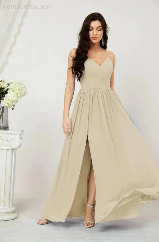 Numbersea Neck Bridesmaid Dresses Chiffon Long Spaghetti A-line Formal Prom Gown for Wedding Party Evening 2801 - Image 63