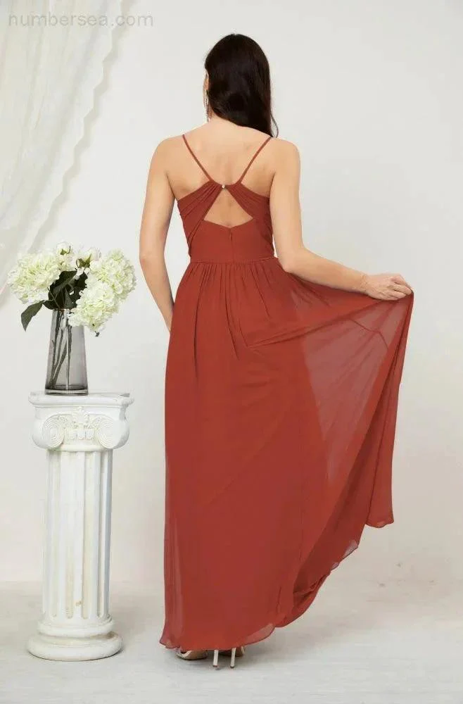 Numbersea Neck Bridesmaid Dresses Chiffon Long Spaghetti A-line Formal Prom Gown for Wedding Party Evening 2801 - Image 74