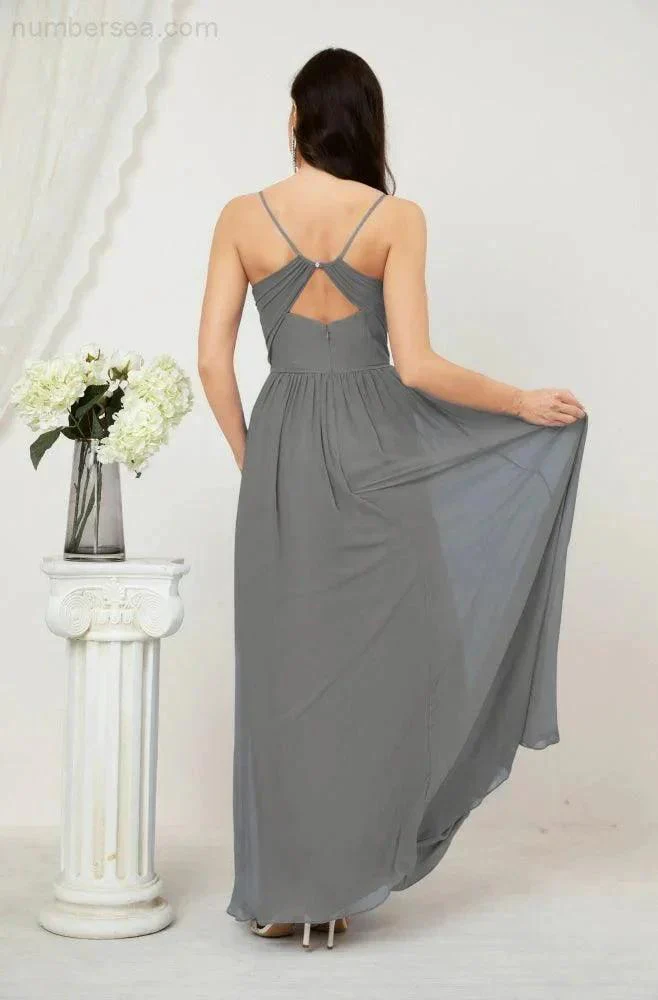 Numbersea Neck Bridesmaid Dresses Chiffon Long Spaghetti A-line Formal Prom Gown for Wedding Party Evening 2801 - Image 78