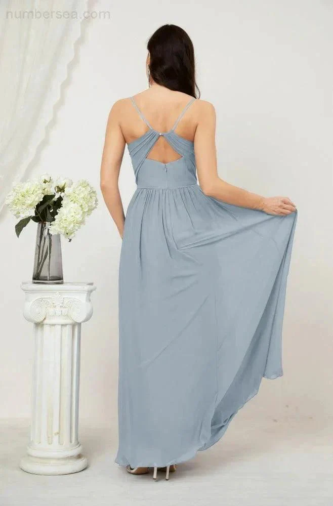 Numbersea Neck Bridesmaid Dresses Chiffon Long Spaghetti A-line Formal Prom Gown for Wedding Party Evening 2801 - Image 98