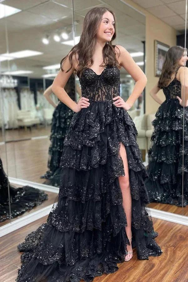 Princess Lace Tiered Stunning Purple Prom Dress With Lace Ruffles PSK517 - Image 5