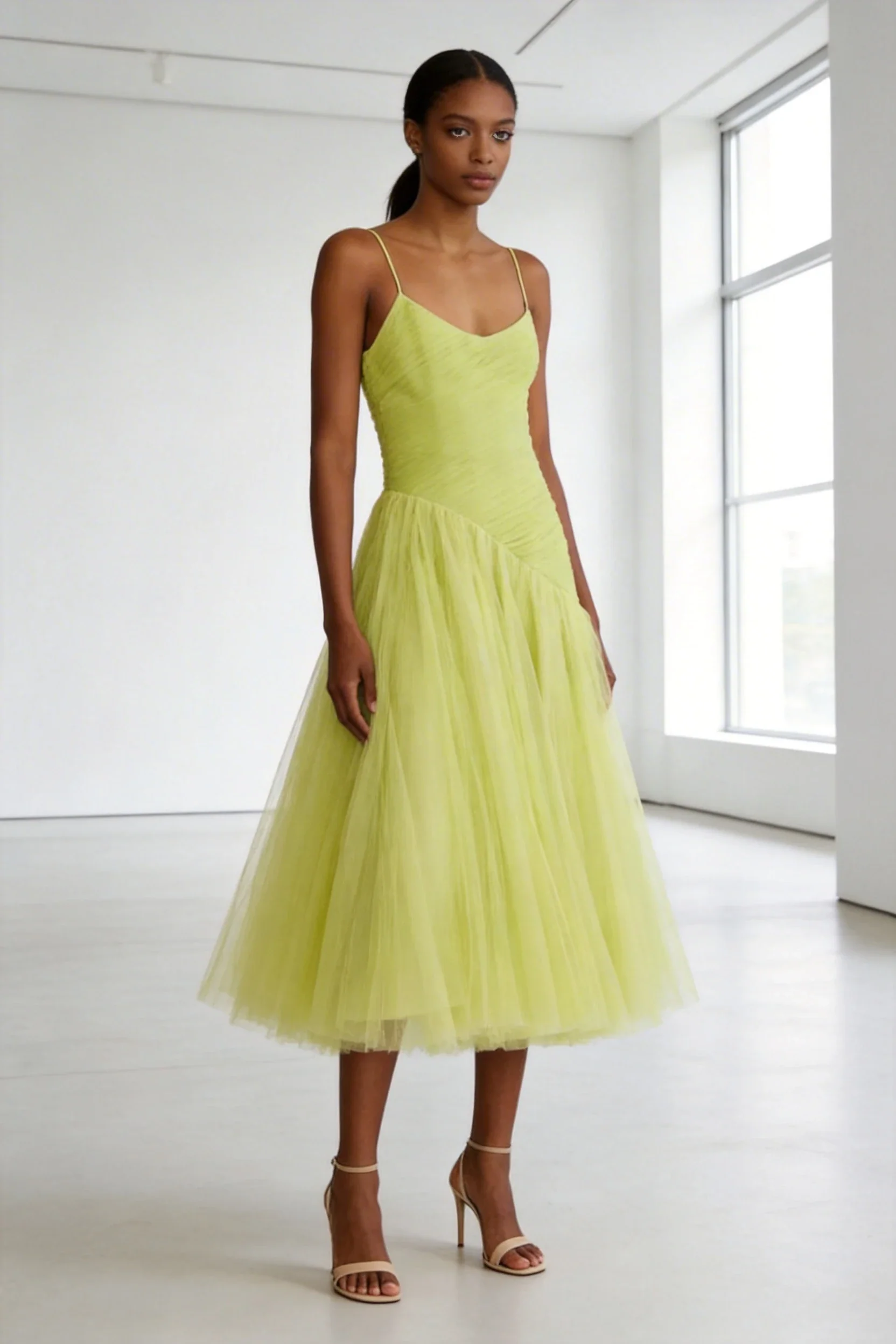 Vintage Green Tulle Muslim Evening Dress Women A Line Pleated Formal Prom Dress Party Gowns Y4880 - Image 3
